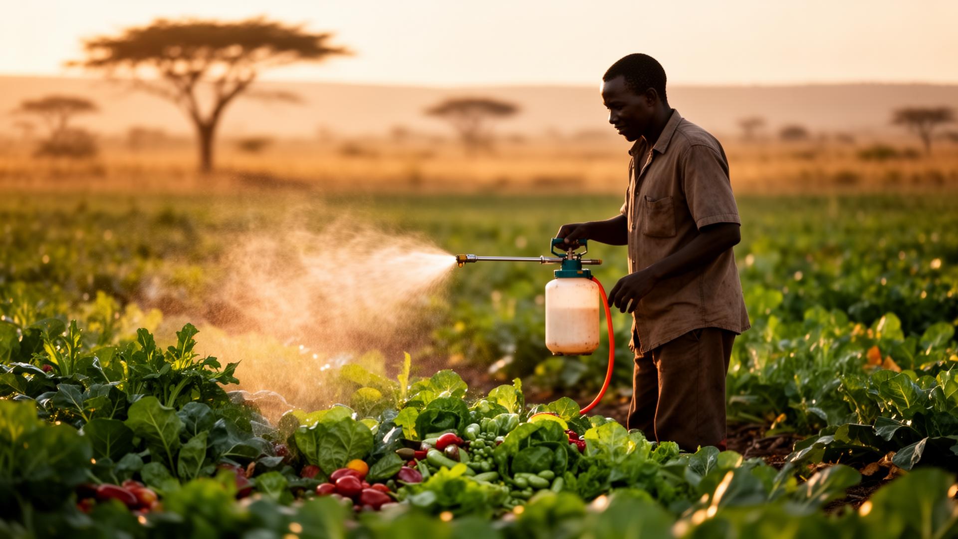 Farmer spraying produce with TAEC coating